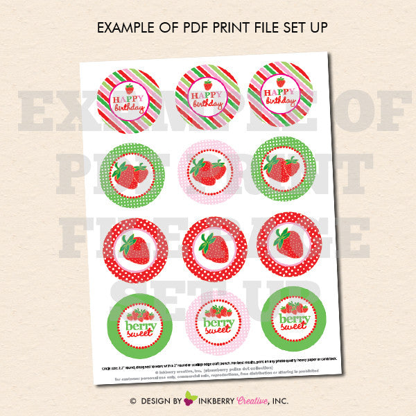 Sweet Strawberry Birthday - Printable Cupcake Toppers - Instant Download PDF File - inkberrycards