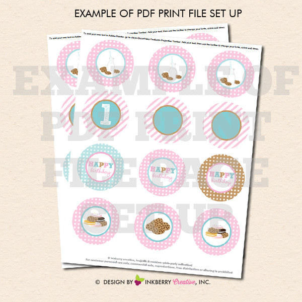 Milk and Cookies Birthday (Pink) - Printable Cupcake Toppers - Instant Download PDF File - inkberrycards