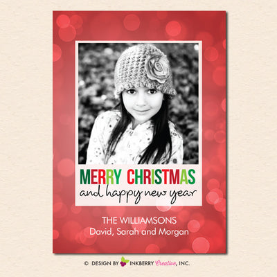 Festive Bokeh Merry Christmas Photo Card - inkberrycards