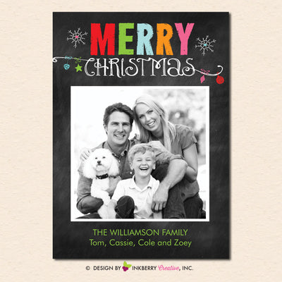 Chalkboard Ornaments Merry Christmas Photo Card - inkberrycards