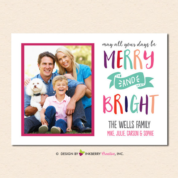 Modern Merry Bright Banner Christmas Photo Card - inkberrycards