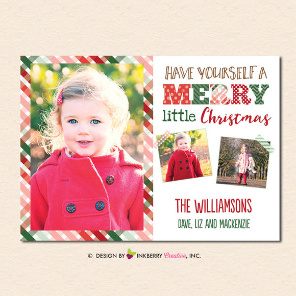Merry Little Christmas Plaid Christmas Photo Card - inkberrycards