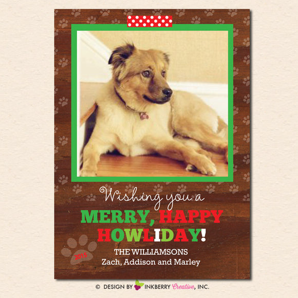 Merry Happy Howliday Pet Christmas Photo Card - inkberrycards