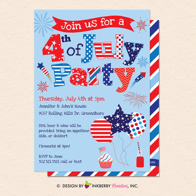 July 4th Party Invitation - 4th of July, Patriotic, Red White and Blue, Patriotic Party - Printable, Instant Download, Editable, PDF