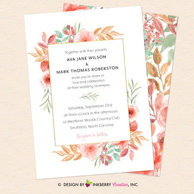 Beautiful Blooms - Watercolor Painted Floral Printable Wedding Invitation - Instant Download, Editable PDF - Edit with Adobe Reader - inkberrycards