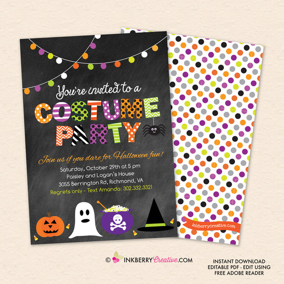 Halloween Costume Party Invitation - Digital, Editable PDF File