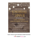 Rustic Woodgrain Lights Rehearsal Dinner Invitation - Wood, Gold, Mason Jars, Light String, Custom Invitation - inkberrycards