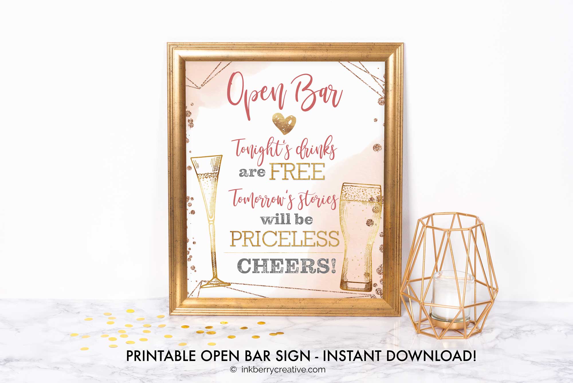 Printable Open Bar Sign, Bubbles Brews Wedding, Bridal Shower, Tonight's Drinks Free, Stories Priceless, 8x10, Instant Download, Digital File