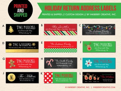 Christmas and Holiday Return Address Labels - Custom Designed to Match Your Holiday Cards - inkberrycards