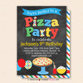 Pizza Party Invitation (Chalkboard Style - Primary Colors) - Kids Pizza Birthday Party Invite - Printable, Instant Download, Editable, PDF - inkberrycards