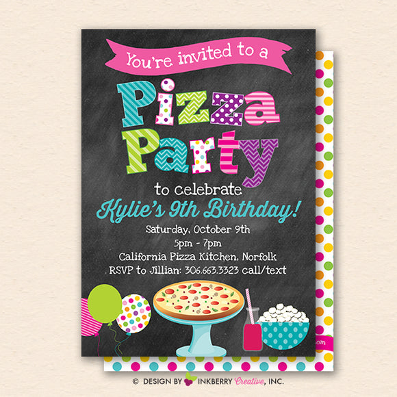 Pizza Party Invitation (Chalkboard Style) - Kids Pizza Birthday Party Invite - Printable, Instant Download, Editable, PDF - inkberrycards