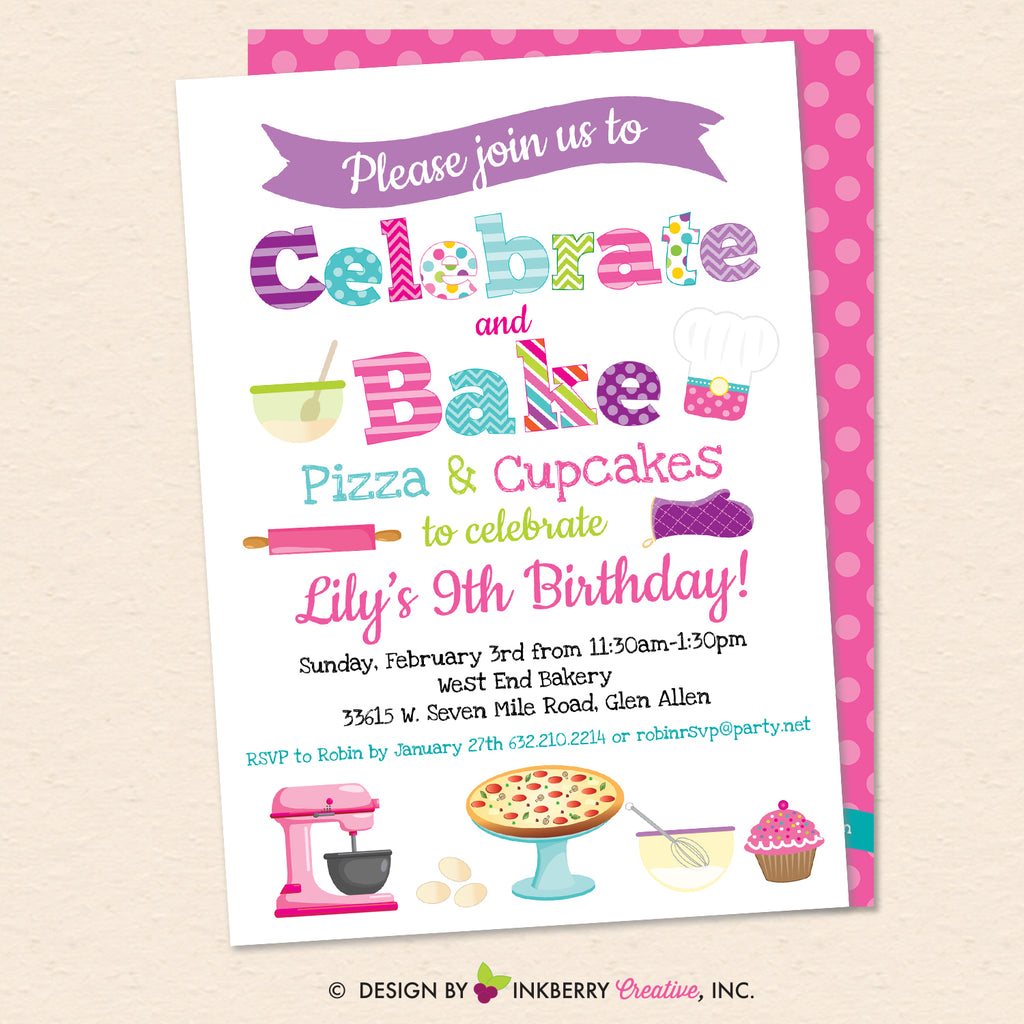 Little Chef Baking Party Invitation - Pizza and Cupcakes - Kids Baking Pizza Cupcakes Birthday Party Invite - Printable, Instant Download, Editable, PDF