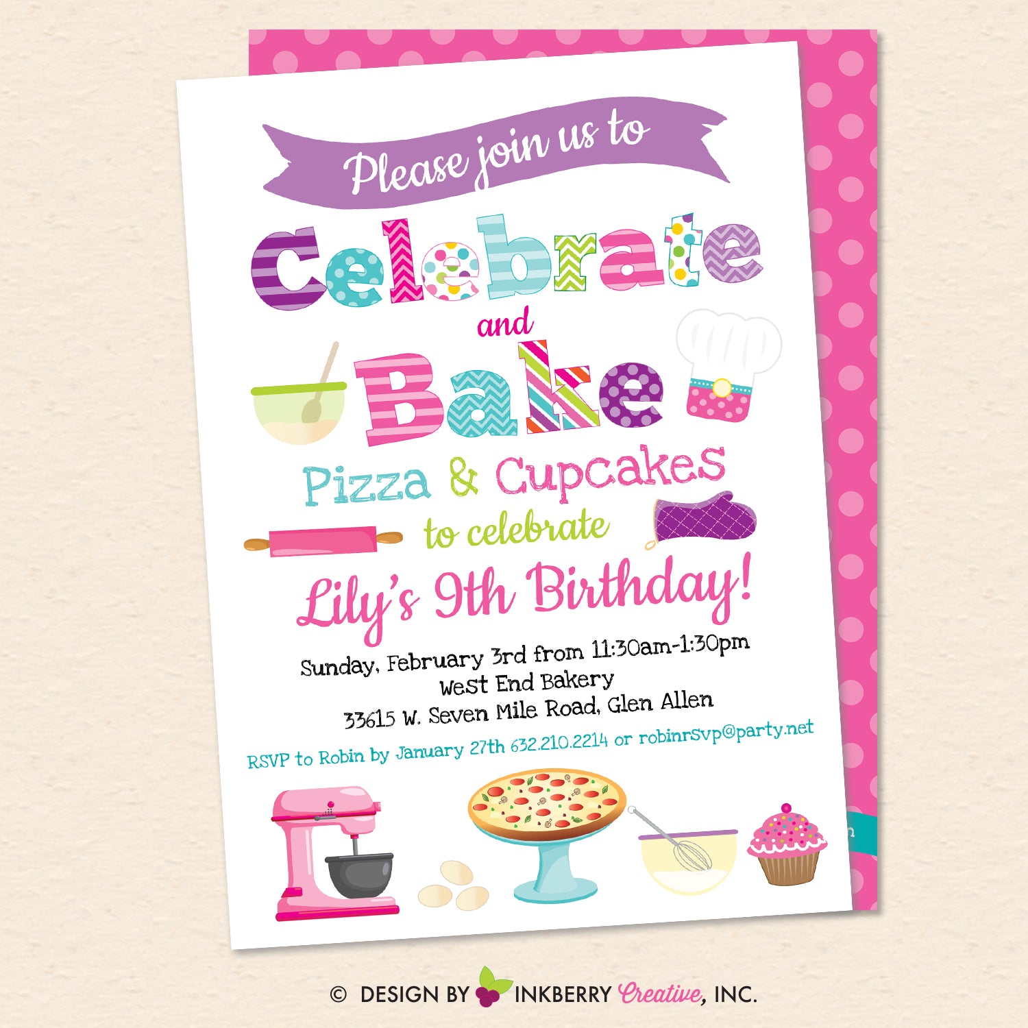 Little Chef Baking Party Invitation - Pizza and Cupcakes - Kids Baking Pizza Cupcakes Birthday Party Invite - Printable, Instant Download, Editable, PDF