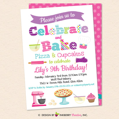 Little Chef Baking Party Invitation - Pizza and Cupcakes - Kids Baking Pizza Cupcakes Birthday Party Invite - Printable, Instant Download, Editable, PDF