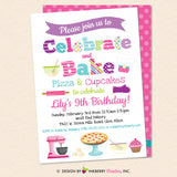 Little Chef Baking Party Invitation - Pizza and Cupcakes - Kids Baking Pizza Cupcakes Birthday Party Invite - Printable, Instant Download, Editable, PDF