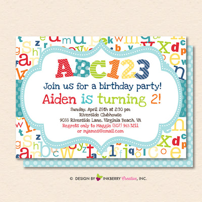 Alphabet Birthday Party Invitation - Printable, Instant Download, Editable, PDF - inkberrycards