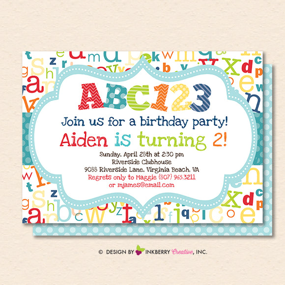 Alphabet Birthday Party Invitation - Printable, Instant Download, Editable, PDF - inkberrycards
