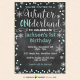 Winter One-derland 1st Birthday Party Invitation, Chalkboard Style, Snowflake, Chalkboard, Blue  - Printable, Instant Download, Editable, PDF