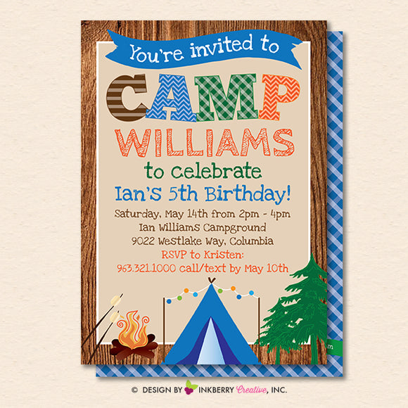 Camping Party Invitation - Backyard, Outdoor, Birthday, Camping Party - Printable, Instant Download, Editable, PDF - inkberrycards