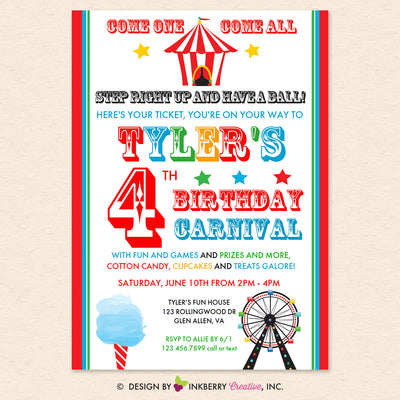 Carnival (Primary Colors) Birthday Party Invitation - Printable, Instant Download, Editable, PDF