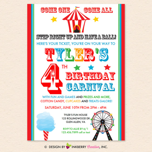 Carnival (Primary Colors) Birthday Party Invitation - Printable, Instant Download, Editable, PDF