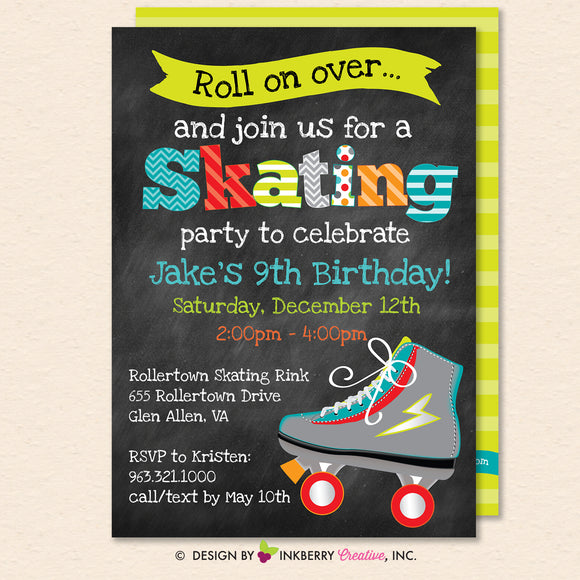 Roller Skating Birthday Party Invitation (Boys) - Printable, Instant Download, Editable, PDF - inkberrycards