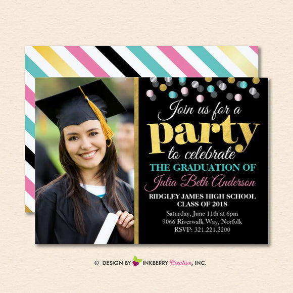 Let's Party - Confetti Graduation Invitation or Announcement - inkberrycards