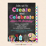 Create and Celebrate - Arts and Crafts Birthday Party Invitation, Chalkboard Style - Kids Arts Crafts Painting Party - Printable, Instant Download, Editable, PDF