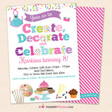 Create, Decorate, Celebrate - Cookie Cupcake Apron Decorating Birthday Party Invitation, Kids Baking and Crafts Party - Printable, Instant Download, Editable, PDF