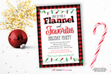 Christmas Flannel and Favorites Party Invitation, Red Black Plaid Check Flannel Party Invite, Printable, Instant Download, Editable, PDF