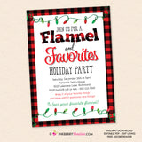 Christmas Flannel and Favorites Party Invitation, Red Black Plaid Check Flannel Party Invite, Printable, Instant Download, Editable, PDF