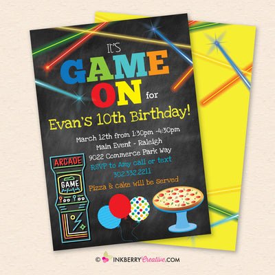 Game On - Arcade Games and Pizza Birthday Party Invitation - Printable, Instant Download, Editable, PDF