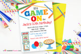 Game On - Arcade Games and Pizza Birthday Party Invitation - Printable, Instant Download, Editable, PDF