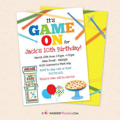 Game On - Arcade Games and Pizza Birthday Party Invitation - Printable, Instant Download, Editable, PDF