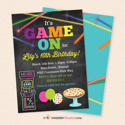 Game On - Arcade Games and Pizza Birthday Party Invitation (Girls) - Printable, Instant Download, Editable, PDF