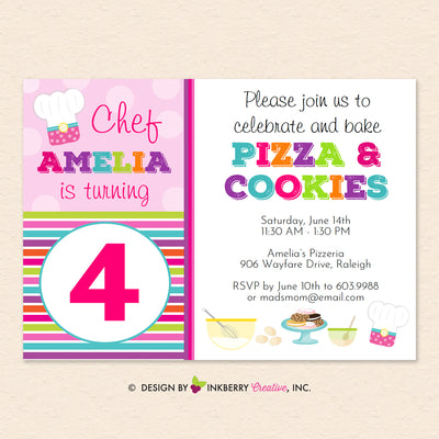 Pizza and Cookies - Little Chefs Baking Birthday Party Invitation - Printable, Instant Download, Editable, PDF