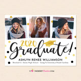 Confetti Script 3 Photo Graduation Invitation or Announcement