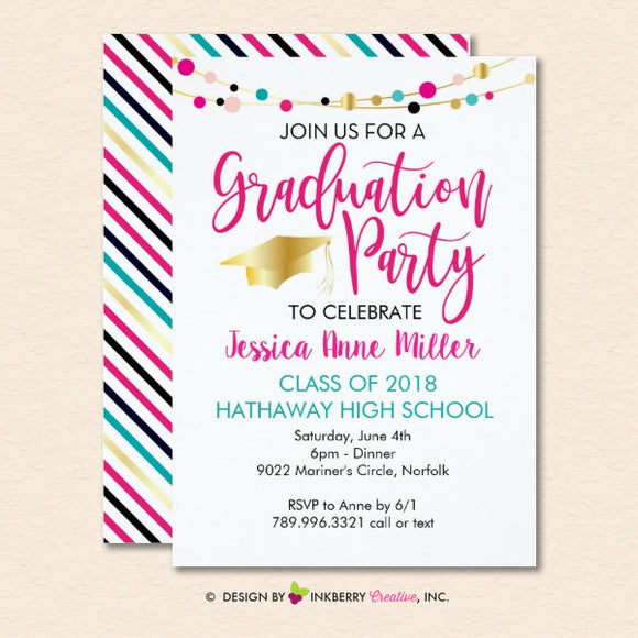 Colorful Lights Graduation Party Invitation (White) - inkberrycards
