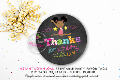 Girls Gymnastics Birthday - Printable 3 inch Birthday Party Favor Tags - Instant Download PDF File - inkberrycards