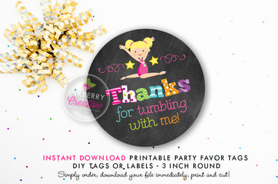 Girls Gymnastics Birthday - Printable 3 inch Birthday Party Favor Tags - Instant Download PDF File - inkberrycards