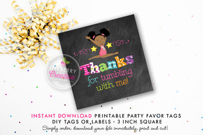 Girls Gymnastics Birthday - Printable 3 inch Birthday Party Favor Tags - Instant Download PDF File - inkberrycards