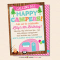 Happy Camper Party Invitation - Girls Camping Birthday Party - Printable, Instant Download, Editable, PDF - inkberrycards