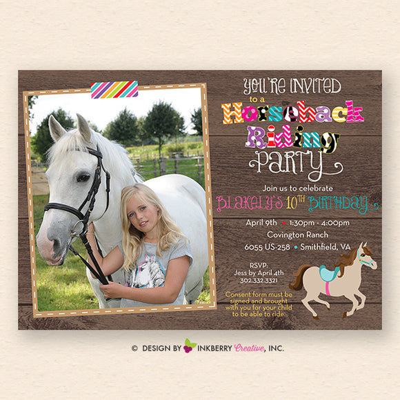 Horseback Riding Birthday Party Invitation (Photo Version, Horizontal)