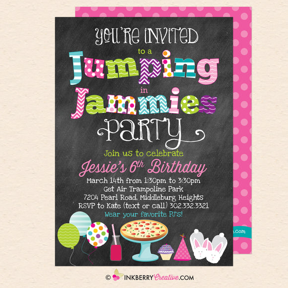 Jumping in Jammies Birthday Party Invitation - Chalkboard, Pajama, Trampoline Park, Bounce House Invite (Printable, Instant Download, Editable, PDF)