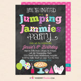 Jumping in Jammies Birthday Party Invitation - Chalkboard, Pajama, Trampoline Park, Bounce House Invite (Printable, Instant Download, Editable, PDF)