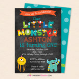 Little Monster Birthday Party Invitation - Printable, Instant Download, Editable, PDF
