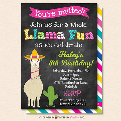 Llama Birthday Party Invitation - Chalkboard, Whole Llama Fun Party Invitation, Llama Invite - Printable, Instant Download, Editable, PDF