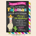 Llama Pajama Birthday Party Invitation - Chalkboard, Llama Llama Pajama Invite - Printable, Instant Download, Editable, PDF