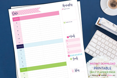 Printable Daily Planner Page - Instant Download, PDF, Daily Schedule, To-Do, Meal Planner, Water Tracker, Goals, Ideas, Today's Plan PDF Planner - inkberrycards