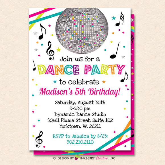 Dance Party Invitation (White) - Dance Party Invite - Neon Glow Dance Party Invitation - Disco Ball - Printable, Instant Download, Editable, PDF - inkberrycards